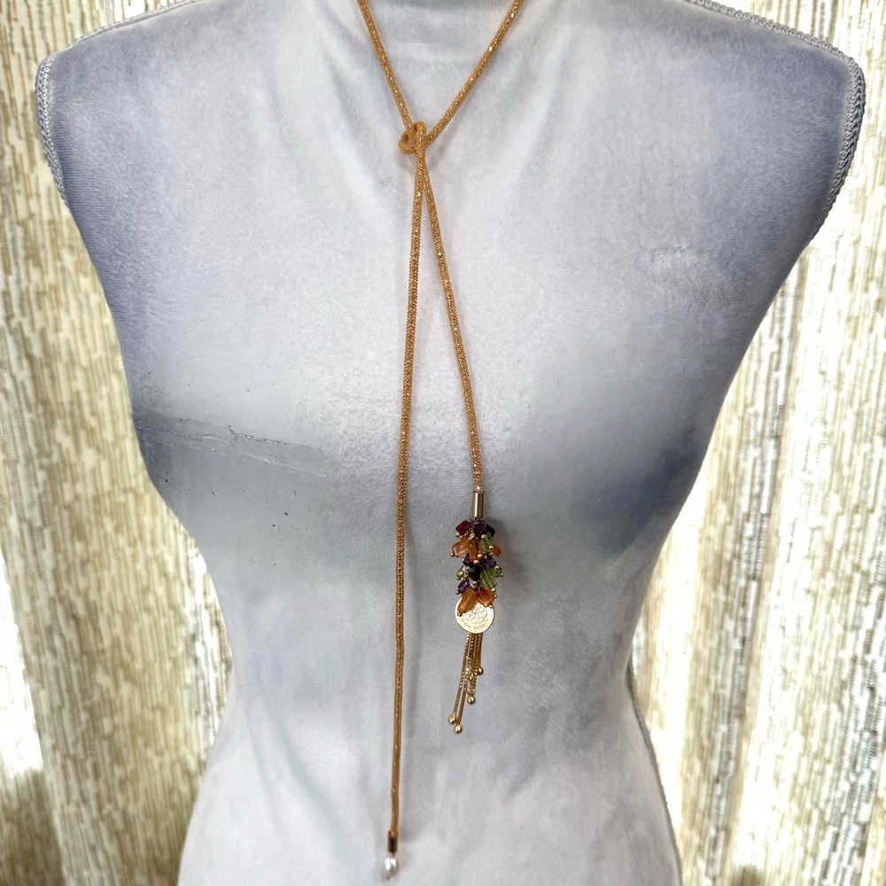 Cristina Sabatini Gold Lariat Necklace with Colorful Charms